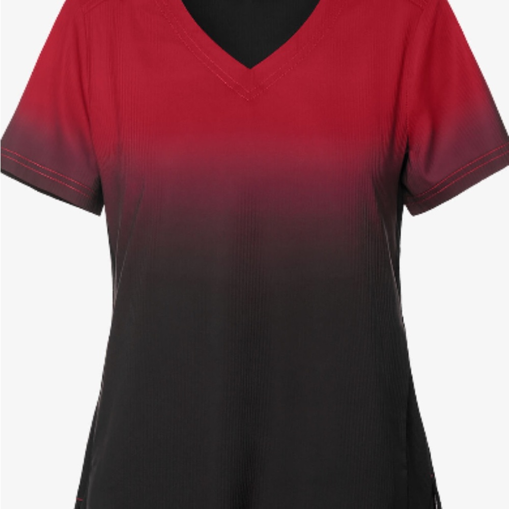 NWOT Koi Red Ruby and Black ombré print scrub Women's Top